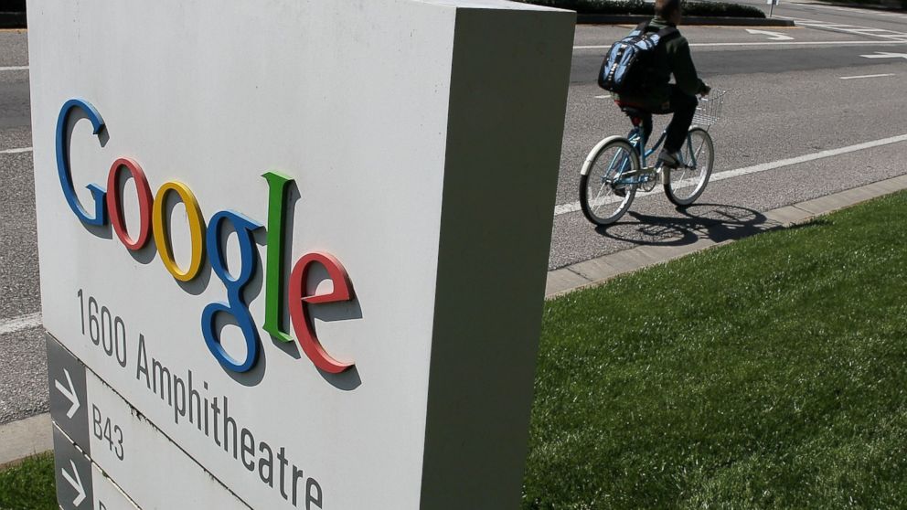 PHOTO: A bicyclist rides by a sign outside of the Google headquarters March 10, 2010 in Mountain View, Calif.