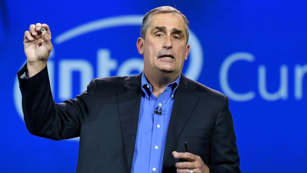 Intel Corp. CEO Brian Krzanich unveils a wearable device called Curie, a prototype open source computer the size of a button, at CES in Las Vegas on Jan. 6, 2015 in Las Vegas, Nevada.