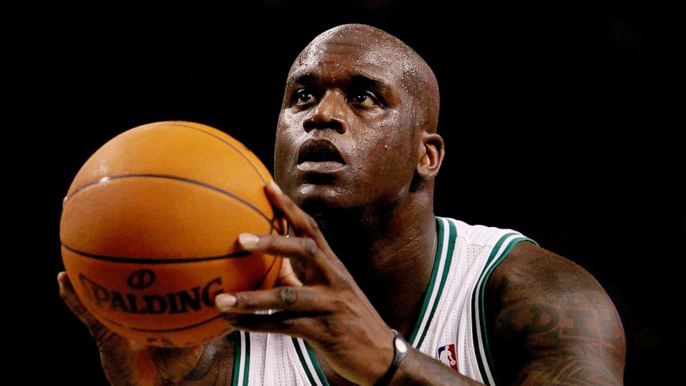 PHOTO: Shaquille O'Neal prepares to shoot a free-throw against the Miami Heat at the TD Banknorth Garden on Oct. 26, 2010 in Boston.