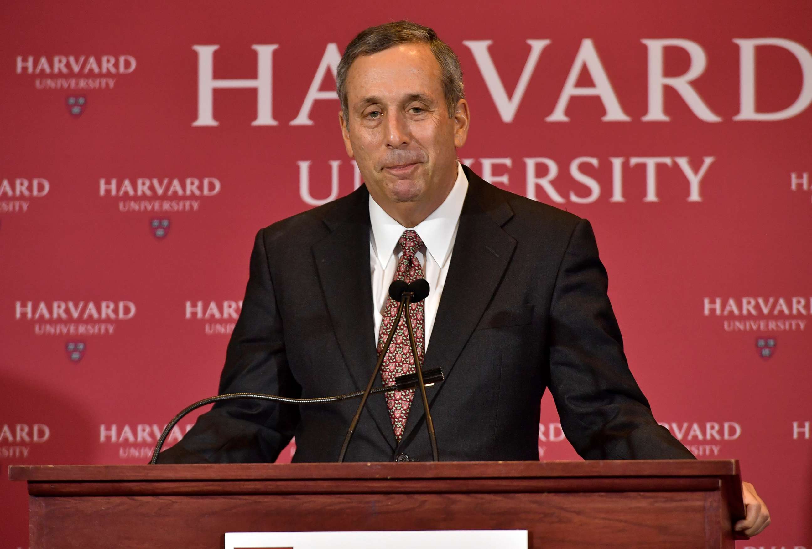 PHOTO: Lawrence Bacow speaks as he is introduced as Harvard University's 29th president during a news conference on February 11, 2018 in Cambridge, Massachusetts.
