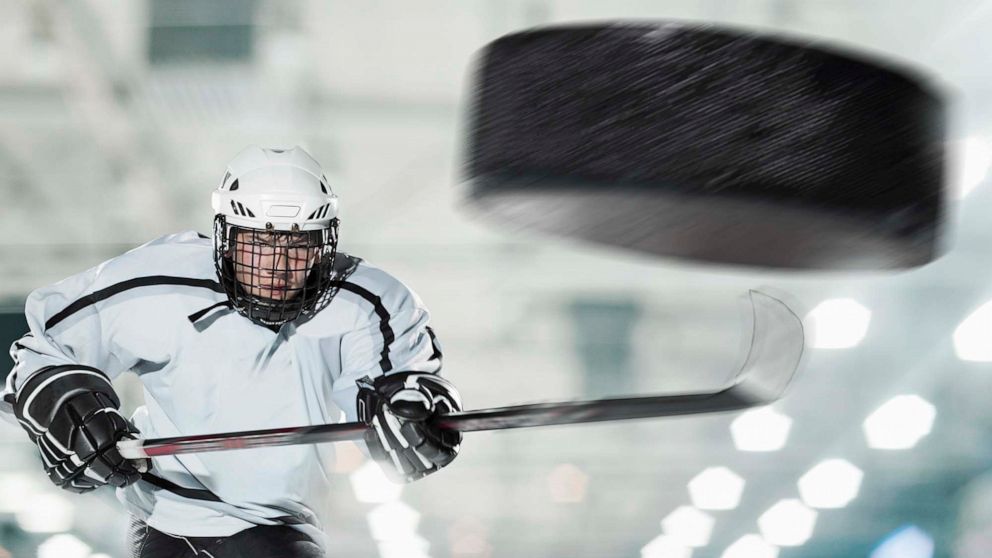 PHOTO: A hockey player watches a fast moving puck in an undated stock image.