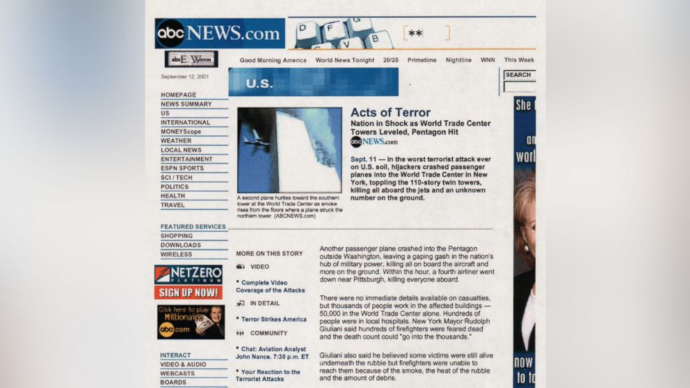 PHOTO: A screen grab of ABCnews.com from September 11, 2001.