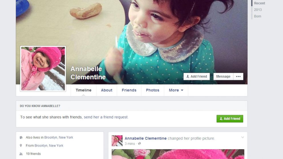 Clementine, 2, has a Facebook page that her mother runs for her.