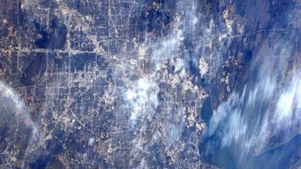 Astronaut Terry Virts is aiming to photograph every Major League Baseball Stadium from space. Pictured: An image that Terry Virts tweeted, April 6, 2015.
