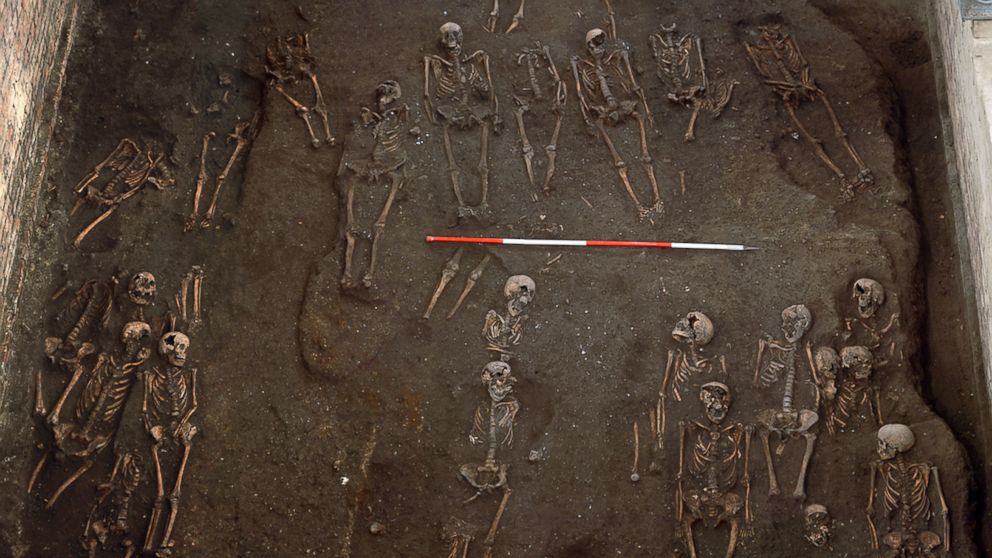 Hundreds of skeletons were found at an excavation site at St John’s College, Cambridge, seen here in an undated handout photo. 