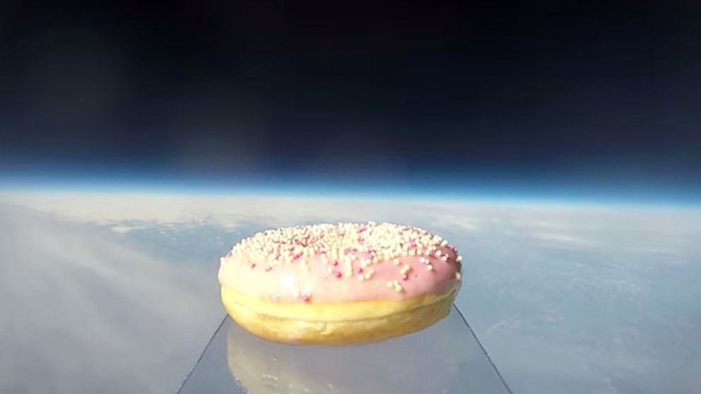 The YouTube user Stratolys posted a video of a donut going into space. 