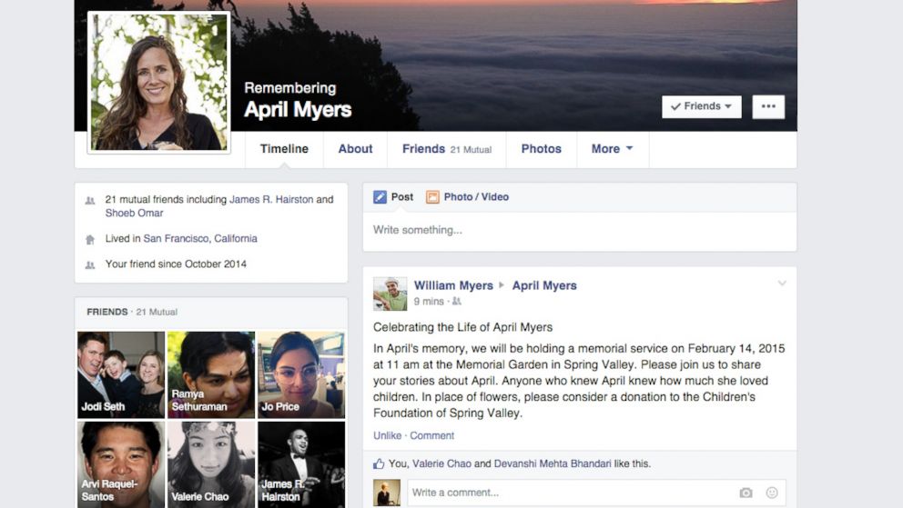 A screen grab released by Facebook on Feb. 12, 2015 shows their redesigned memorial Facebook profile page.