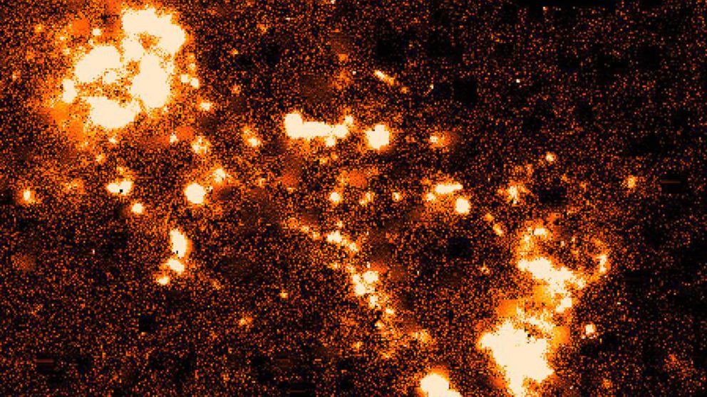 Researchers created this image highlighting areas of active star formation in the newly-discovered collisional ring galaxy called "Kathryn's Wheel."