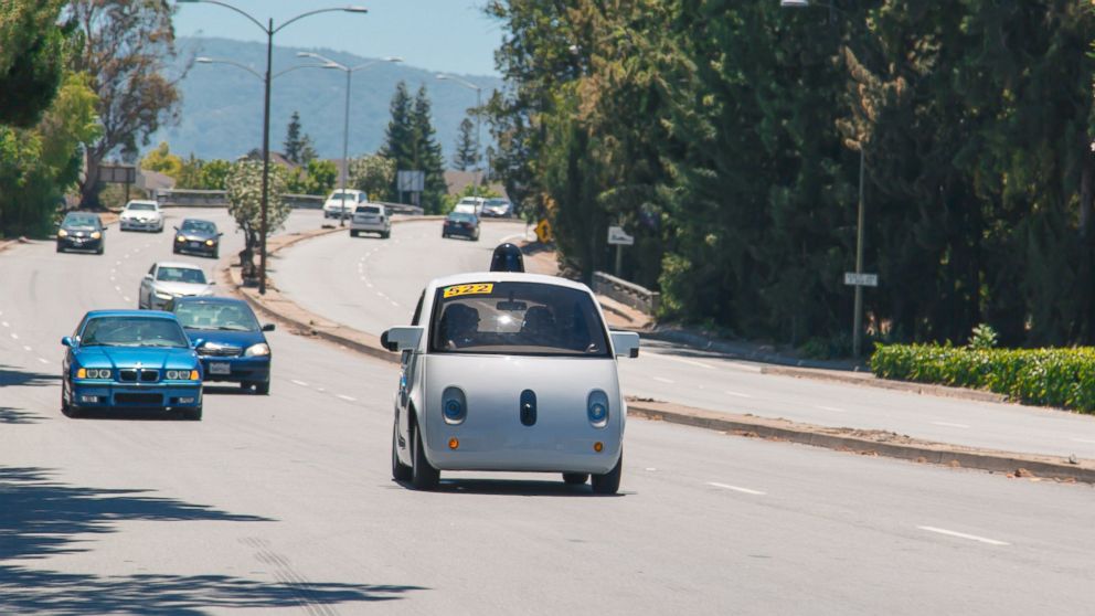 The Google Self-Driving Car prototype is seen on the road in Mountain View, California.
