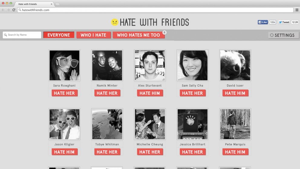 PHOTO: Hate with Friends lets you discover which of your Facebook friends hate you.