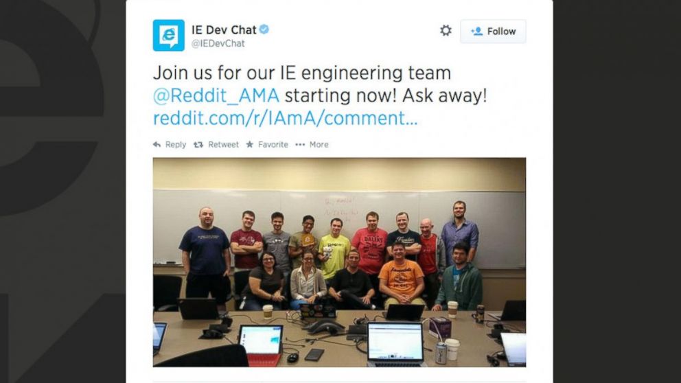 PHOTO: The Internet Explorer Developer Relations team posted this photo to twitter as proof of the engineering department's Reddit "Ask Me Anything" on Aug. 14, 2014.