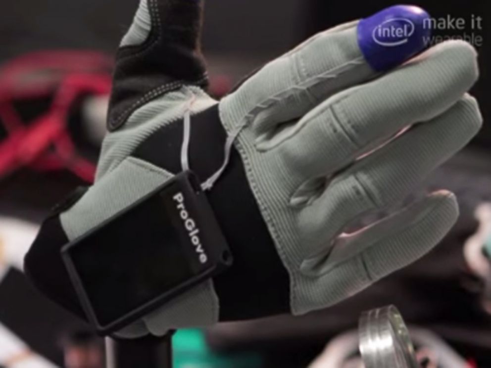 PHOTO: A team from Germany took third place in of Intel's "Make It Wearable" contest with their production enhancing glove.
