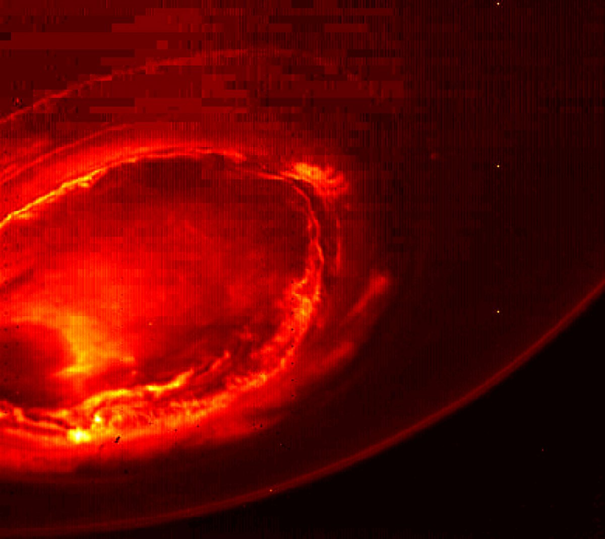 PHOTO: This infrared image gives an unprecedented view of the southern aurora of Jupiter, as captured by NASA's Juno spacecraft on August 27, 2016.