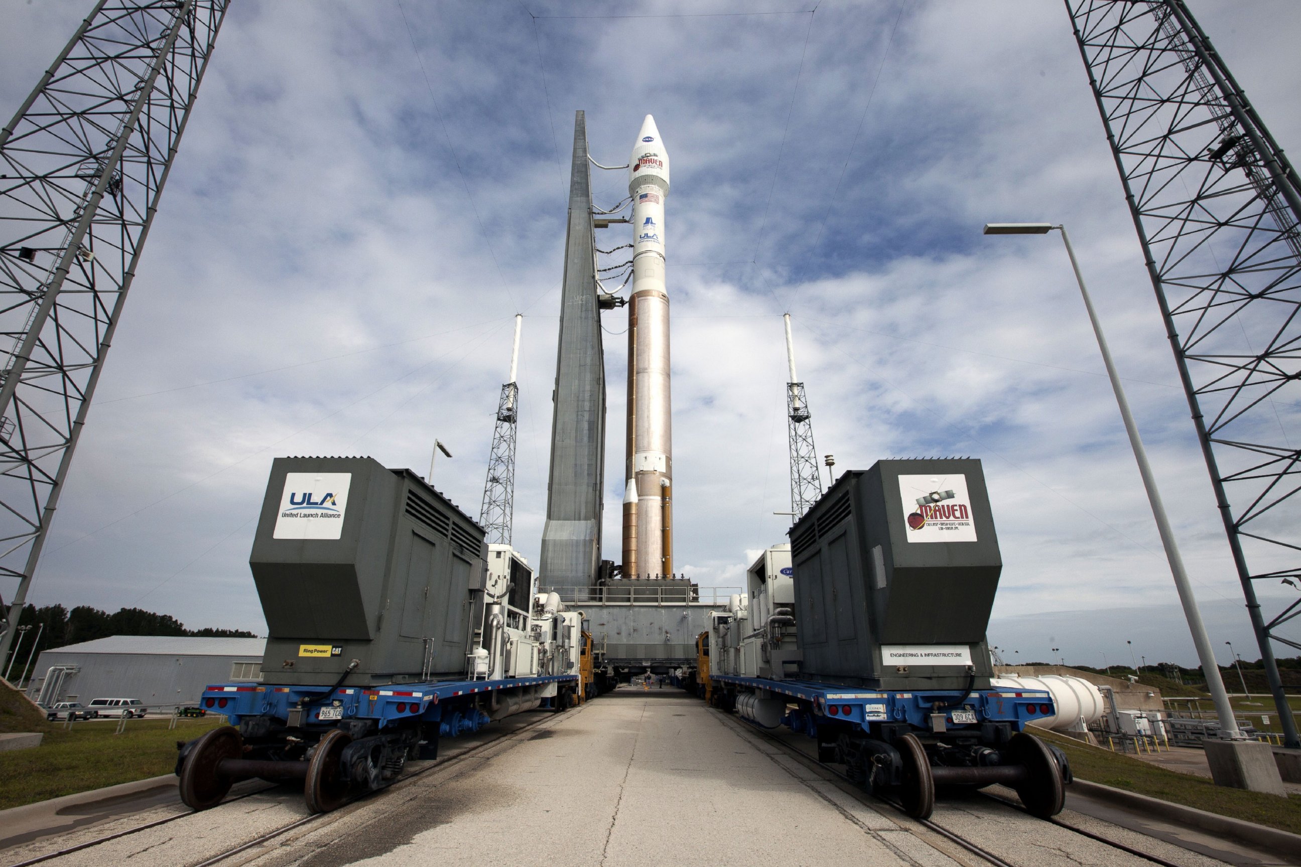 PHOTO: The MAVEN spacecraft arrives at the pad at Space Launch Complex 41 on Cape Canaveral Air Force Station in Florida after a 20-minute journey from the Vertical Integration Facility, Nov. 16, 2013.