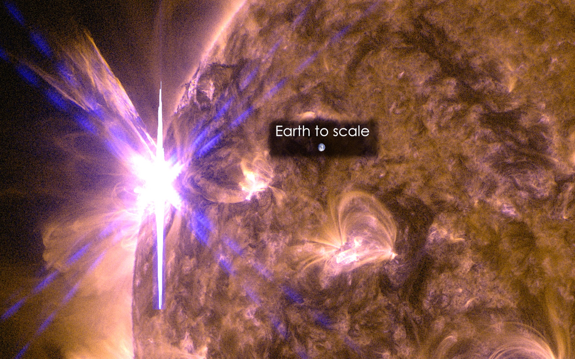 PHOTO: A composite image captured by NASA's Solar Dynamics Observatory shows a solar flare on the edge of the sun on May 5, 2015 with a graphic representing the Earth shown to scale.