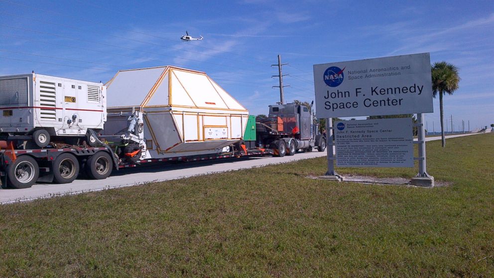 NASA's Orion spacecraft returned to the agency's Kennedy Space Center in Fla. on Dec. 18, 2014. The spacecraft flew to an altitude of 3,600 miles in space during a Dec. 5 flight test designed to stress many of the riskiest events Orion will see when it sends astronauts on future missions to an asteroid and on the journey to Mars.
