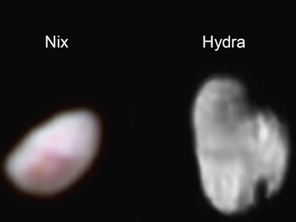 PHOTO: Pluto's moons Nix and Hydra are pictured in images captured by the New Horizons spacecraft in July, 2015.
