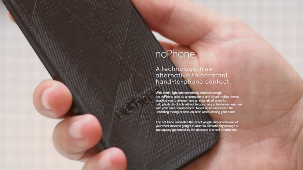 PHOTO: A screen grab made on Aug. 20, 2014 shows the noPhone website which is marketing a, "technology-free alternative to constant hand-to-phone contact." 
