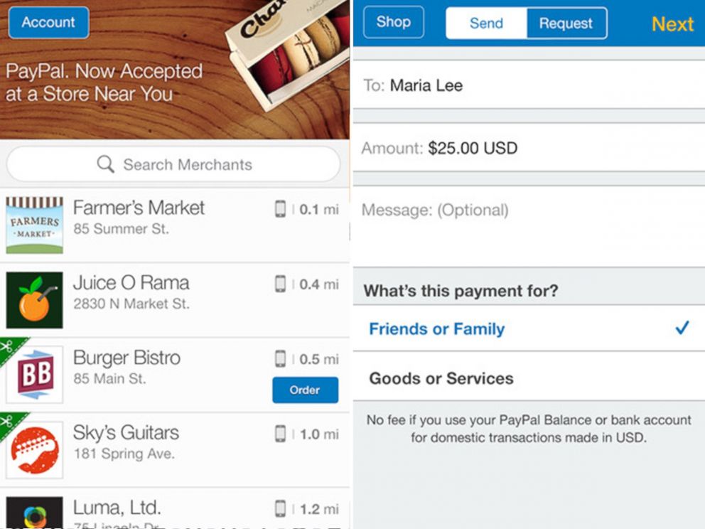 PHOTO: Paypal - Split the dinner bill, buy things, pay friends money you owe