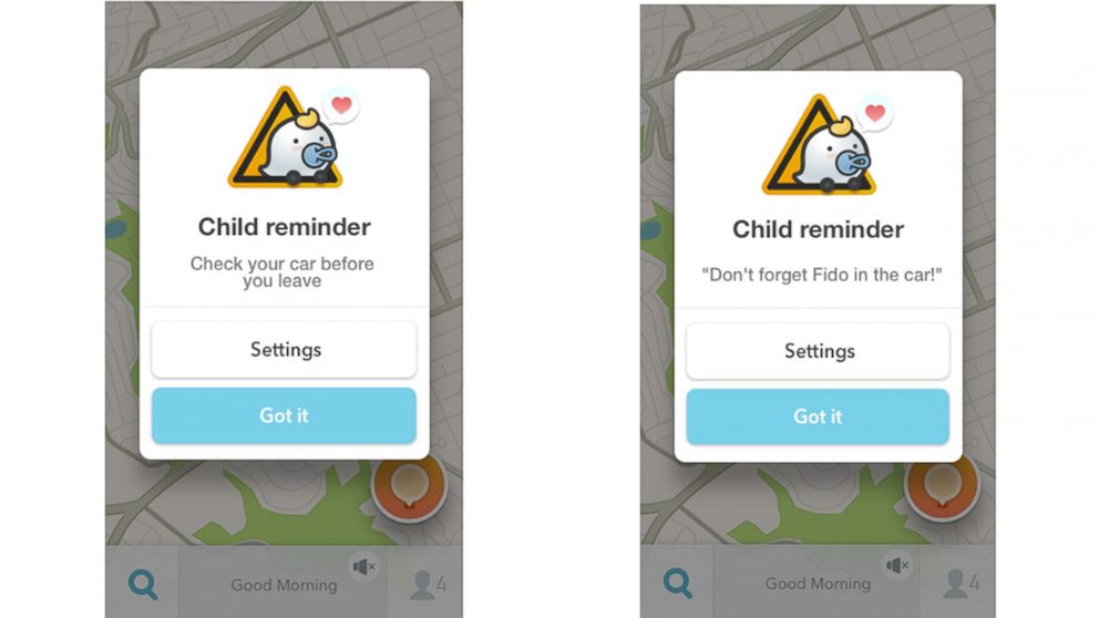 PHOTO: Waze has added a new feature that allows users to opt in to get reminders not to leave their child in the car. 