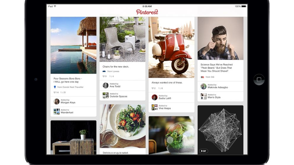 This image shows a Pinterest board on an iPad.