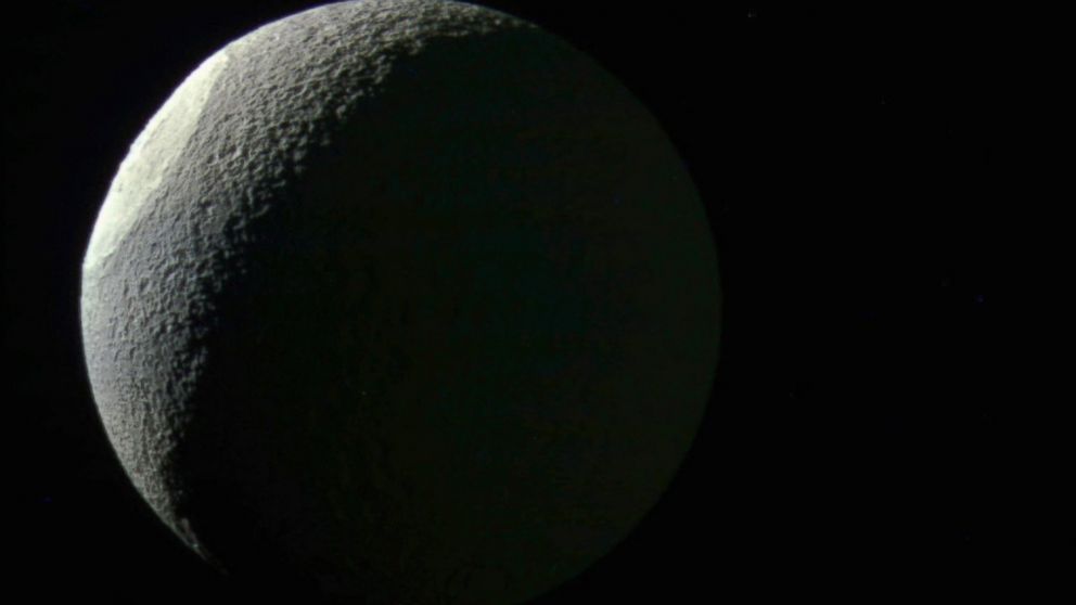 A basin of Tethys, one of the moons of Saturn. 