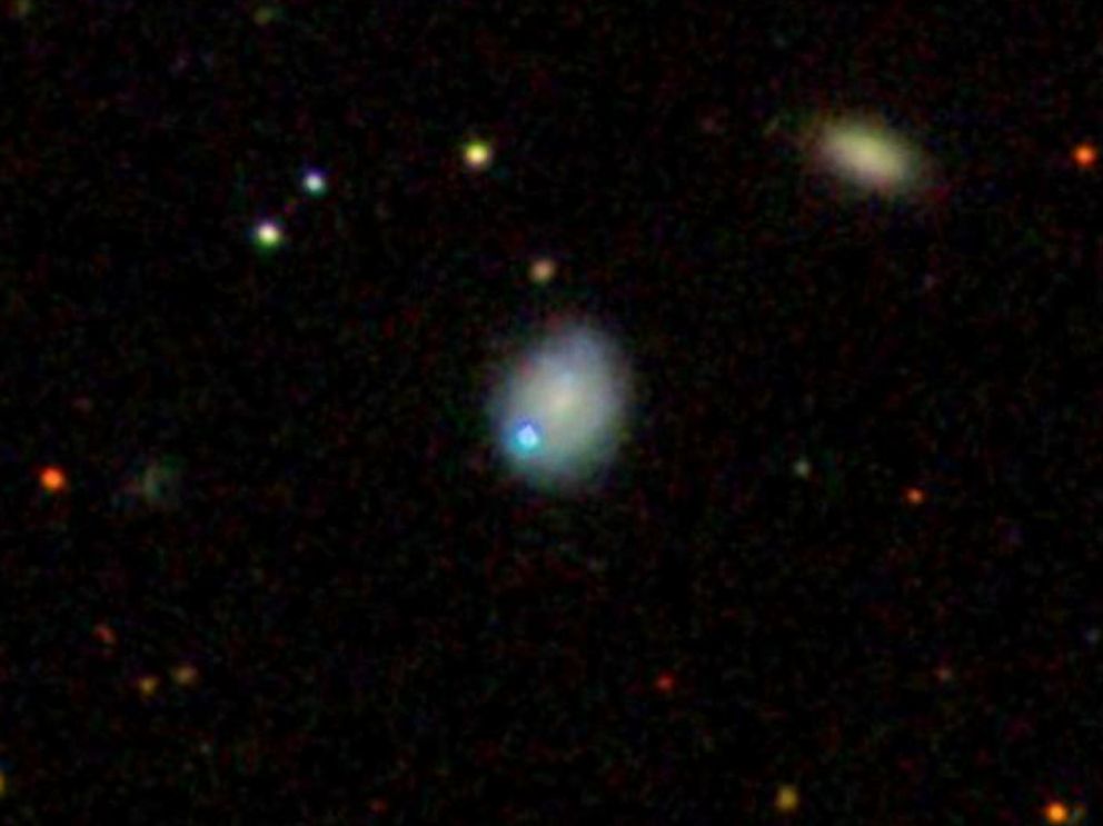 PHOTO: SDSS1133 is seen as a bright blue spot against the dwarf galaxy Markarian 177.