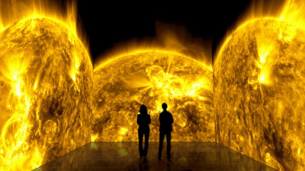 A conceptual animation of a solarium immerses viewers in footage of solar flares.