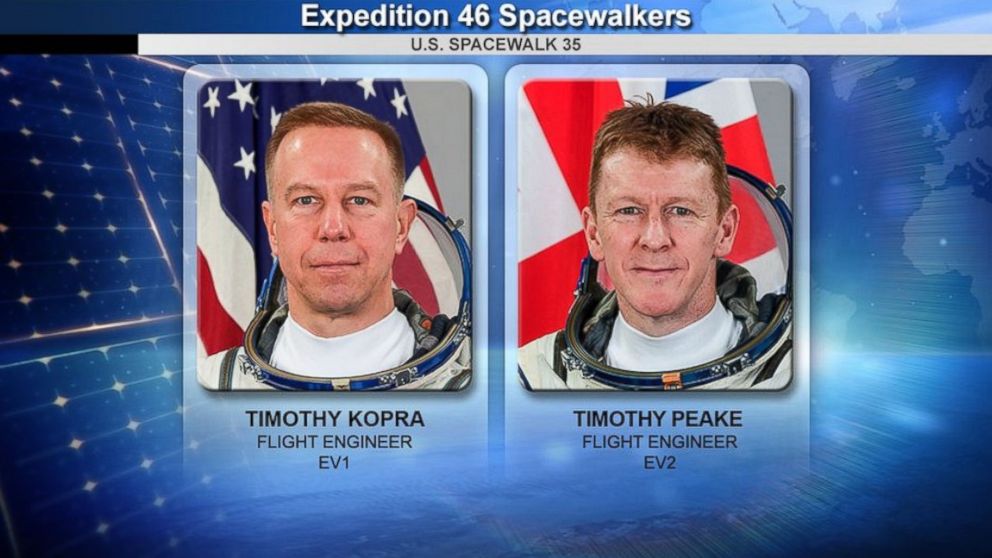 Astronauts Timothy Kopra and Timothy Peake at the International Space Station were scheduled to begin their spacewalk at 7:48am on Jan. 15, 2016.