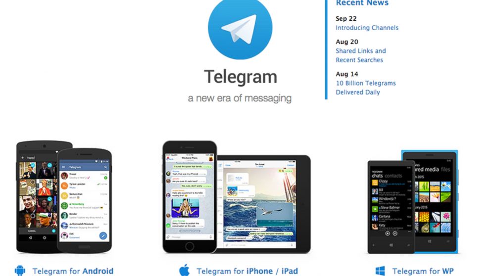 A view of the Telegram website.