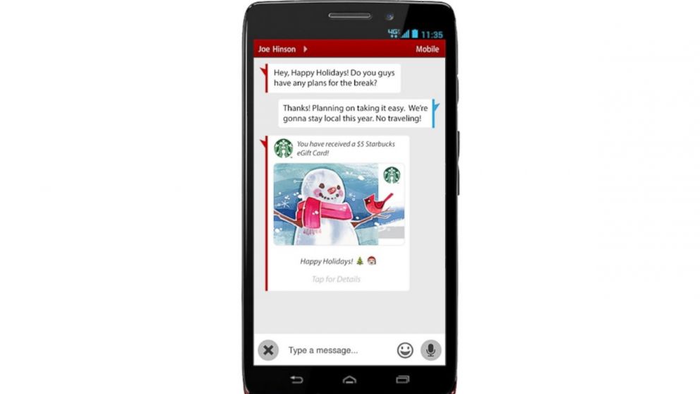 Verizon lets users text Starbucks gift cards to friends.