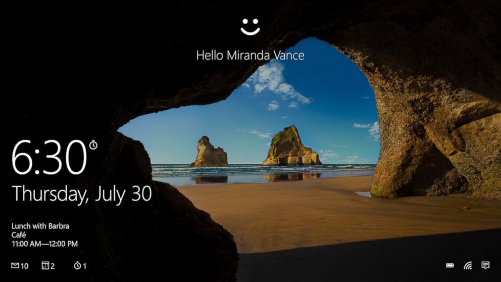 An undated image from Microsoft shows the Windows Hello interface. The software company says that the new service will allow users to sign in to their Windows 10 devices using a fingerprint, face or iris recognition.
