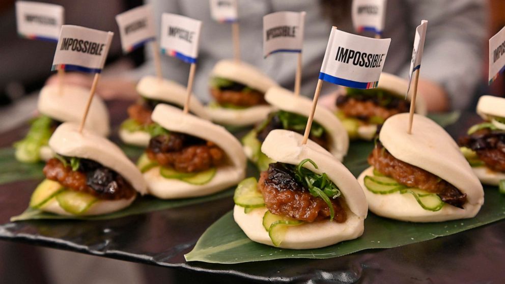 PHOTO: Impossible Pork Char Siu Buns are sampled during an Impossible Foods press event for CES 2020 at the Mandalay Bay Convention Center on Jan. 6, 2020, in Las Vegas.