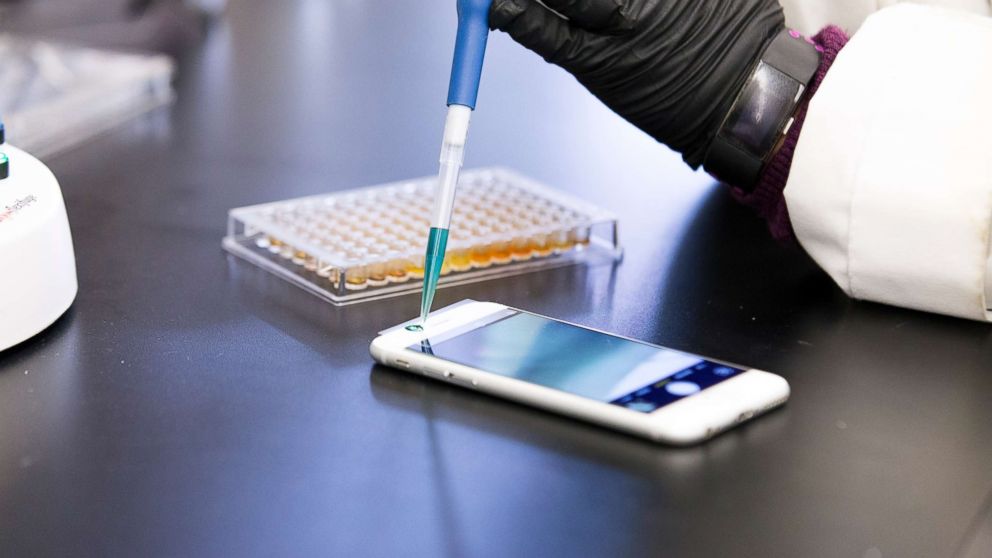 Representation of a cellphone camera recognizing amino acid levels in Dr. Halamek's lab, Nov. 2, 2017.