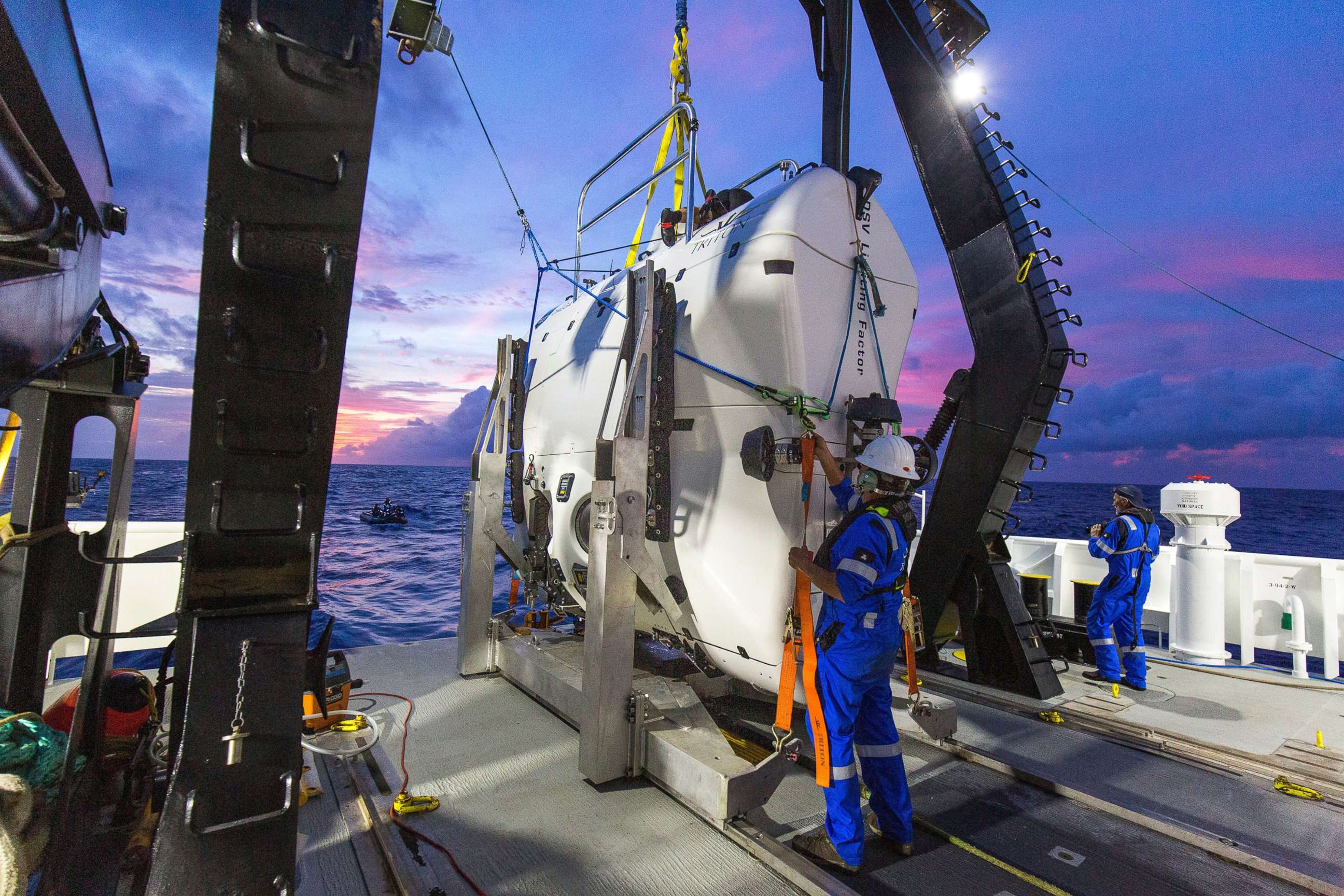 PHOTO: The submarine "Limiting Factor" is prepared at a drop point above the Mariana Trench.