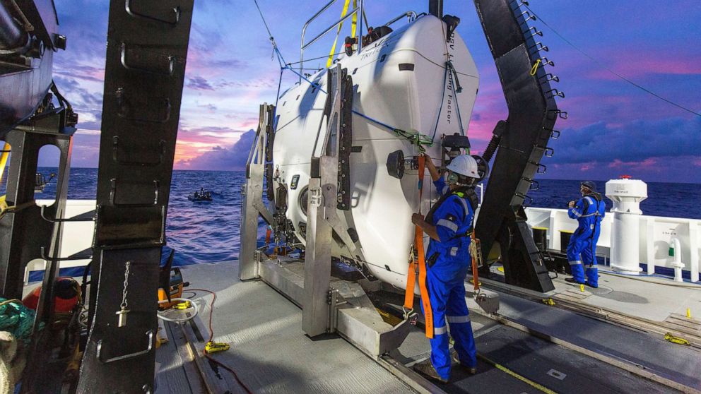 PHOTO: The submarine "Limiting Factor" is prepared at a drop point above the Mariana Trench.