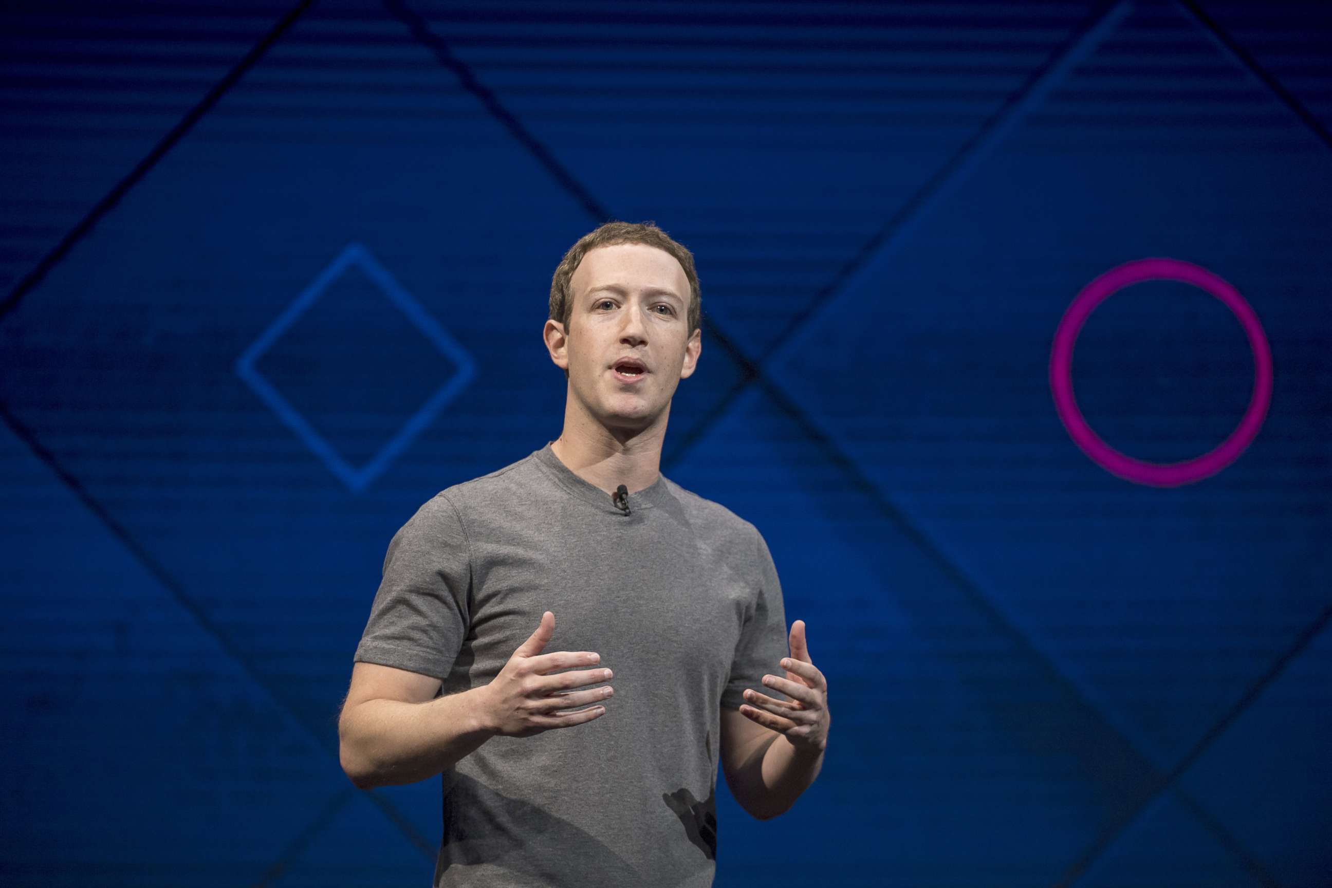 PHOTO: Mark Zuckerberg, chief executive officer and founder of Facebook Inc., speaks during the F8 Developers Conference in San Jose, Calif., April 18, 2017. 