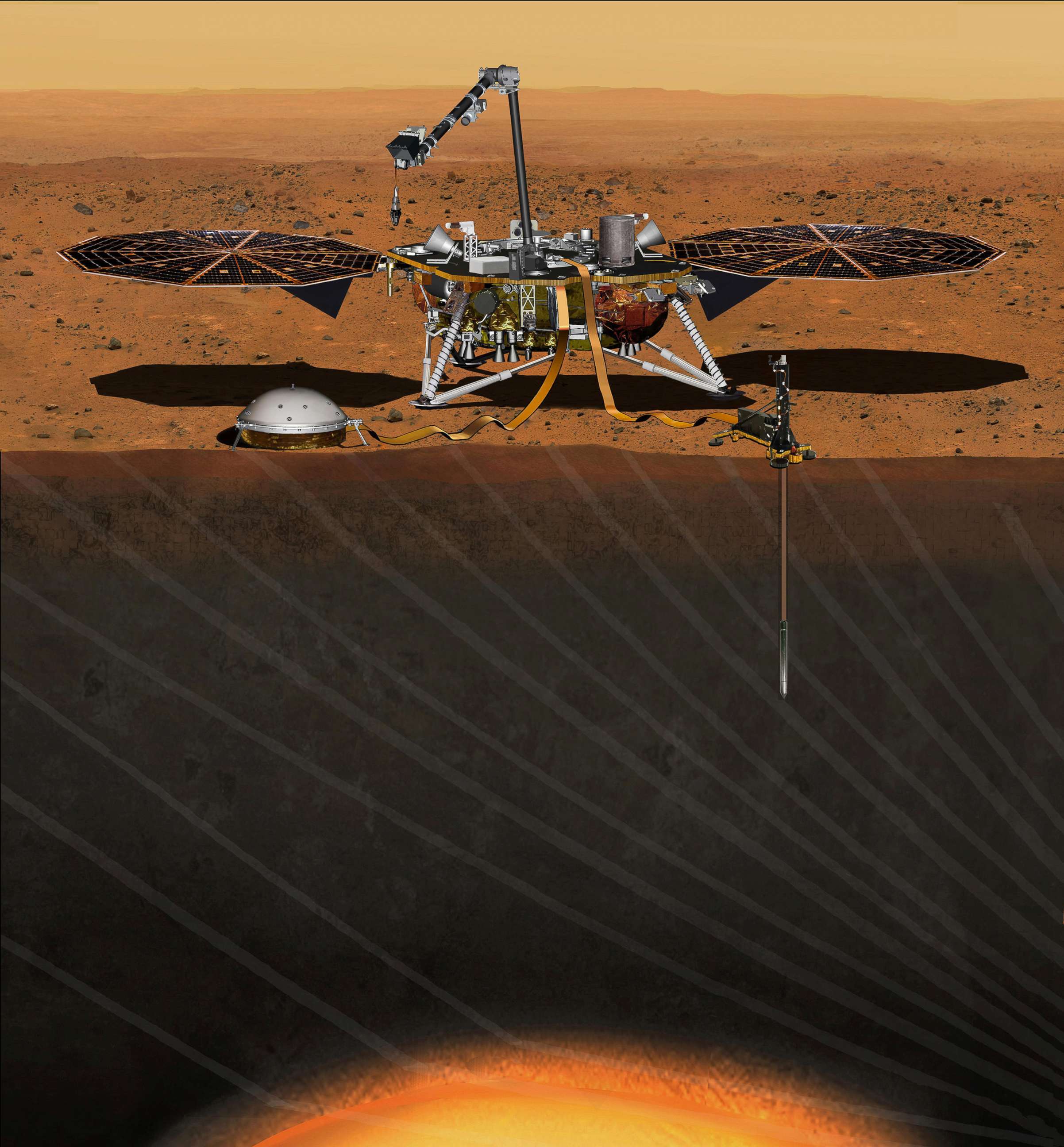PHOTO: The NASA Martian lander InSight dedicated to investigating the deep interior of Mars is seen in an undated artist's rendering. 