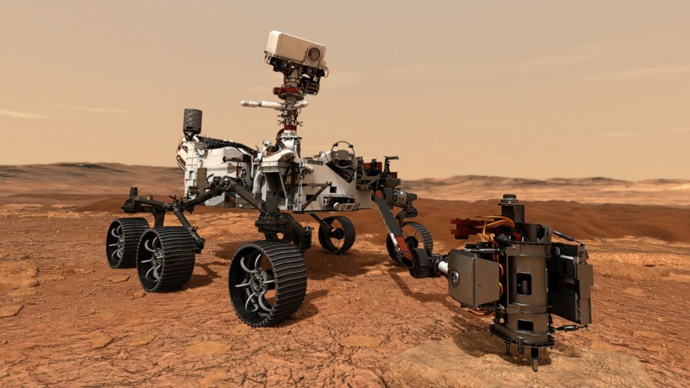 PHOTO: An illustration released by NASA on Feb. 10, 2020, depicts the Mars 2020 rover drilling a rock sample on Mars.