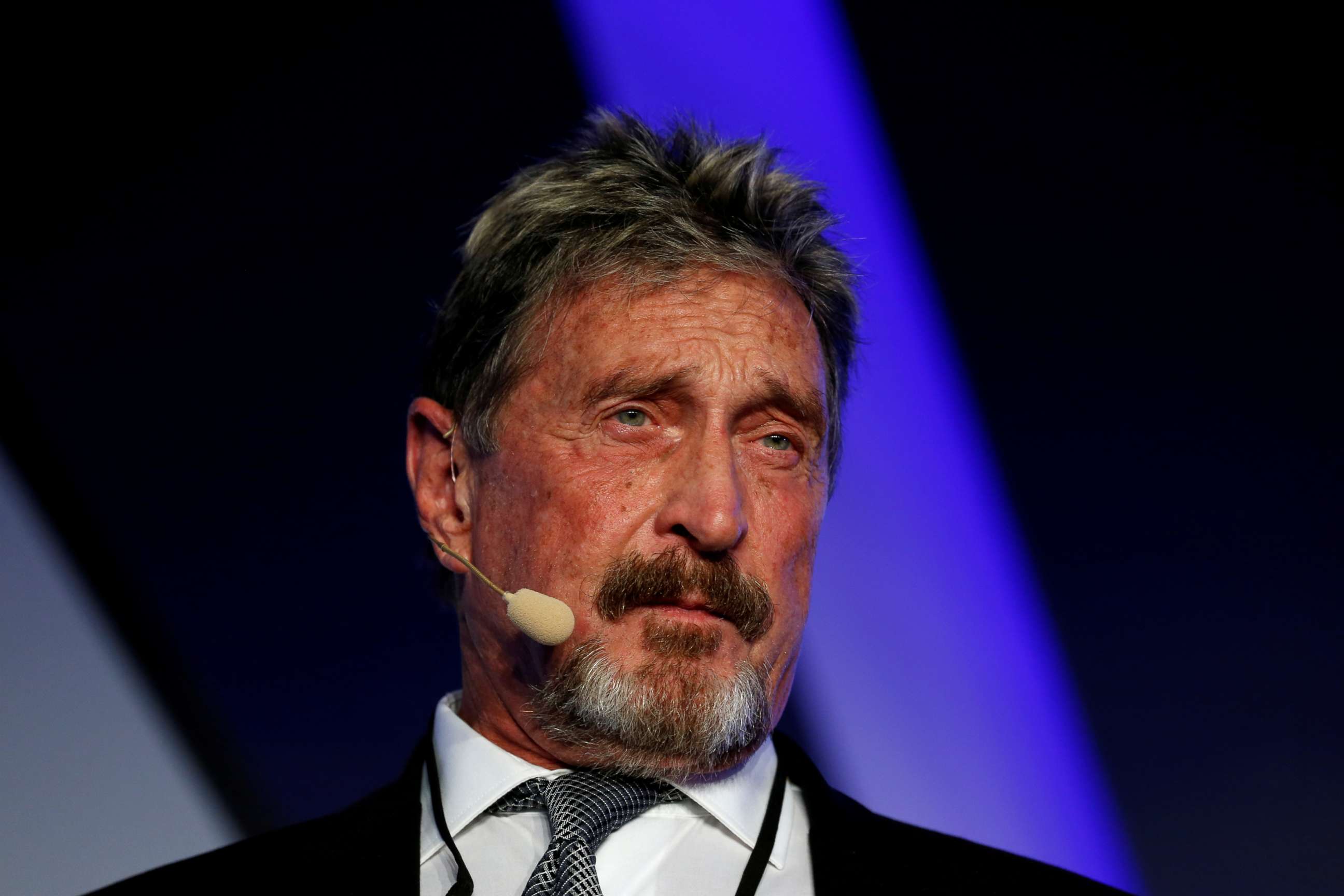 PHOTO: John McAfee, co-founder of McAfee Crypto Team and founder of McAfee Antivirus, speaks at the Malta Blockchain Summit in St. Julian's, Malta, in this Nov. 1, 2018, file photo.
