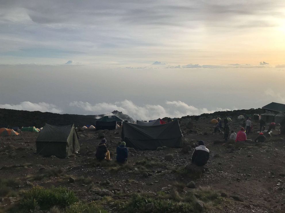 PHOTO: Clouds sit below Karanga Camp on Mount Kilimanjaro, Tanzania, February 2019.