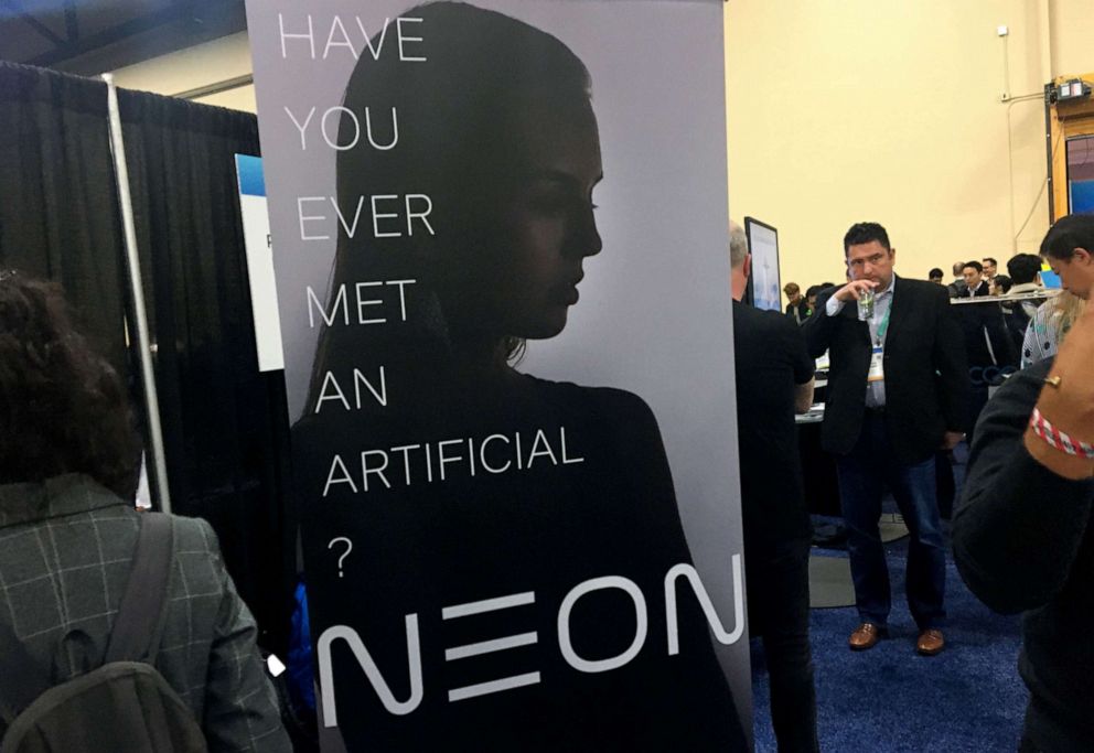 PHOTO: Neon, a unit of Samsung, promotes a planned launch of an "Artificial Human" at the 2020 Consumer Electronics Show (CES) in Las Vegas, Nevada, Jan. 6, 2020.