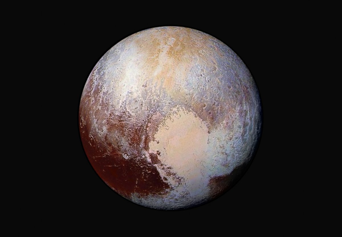 PHOTO: New Horizons’ Long Range Reconnaissance Imager (LORRI) were combined with color data from the Ralph instrument to create this enhanced color global view of Pluto.