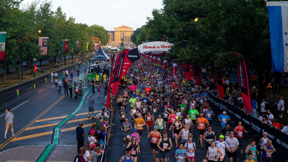 PHOTO: Runners participate in the Rock 'n' Roll Half Marathon on Sept. 15, 2019 in Philadelphia, Pennsylvania.