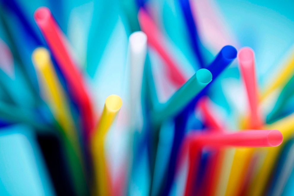 PHOTO: Plastic straws are seen in a studio in Paris, Aug. 15, 2018.