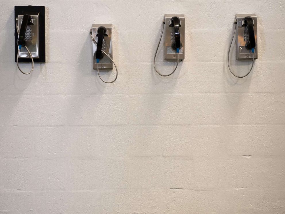 PHOTO:A bank of telephones for use by detainees is seen inside the Caroline Detention Facility in Bowling Green, Va., Aug. 13, 2018.
