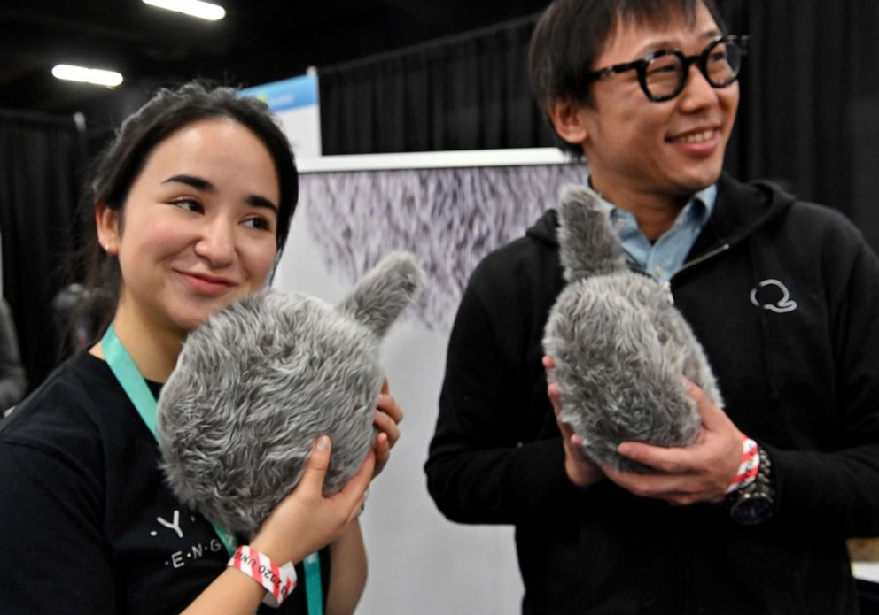 PHOTO: Representatives from Yukai Engineering display Qoobo, a therapeutic robot in the form of a cushion and a tail during a press event for CES 2020 at the Mandalay Bay Convention Center on Jan. 5, 2020 in Las Vegas.
