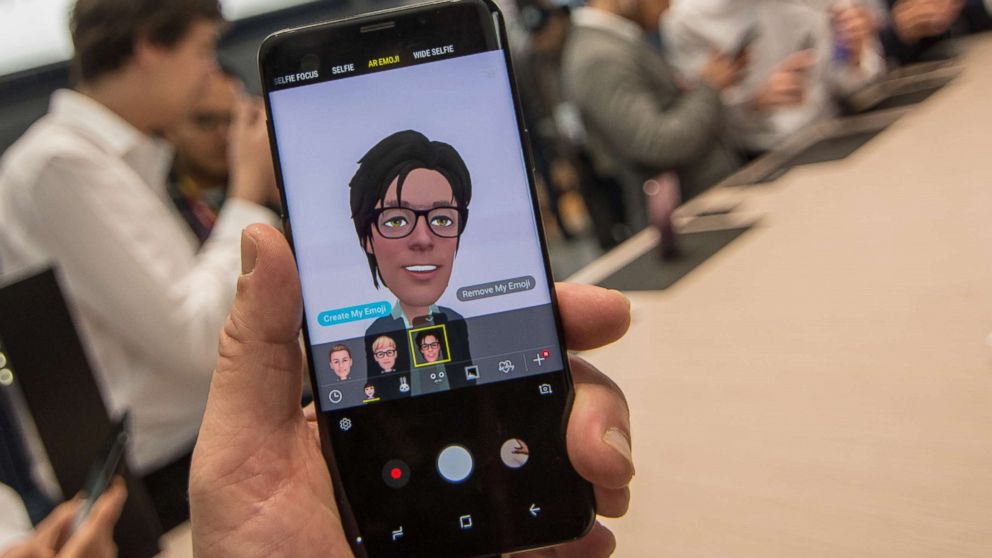 PHOTO: Attendees of Mobile World Congress 2018 are seen creating AR Emojis on the new Samsung Galaxy S9 on Feb. 26, 2018 in Barcelona.