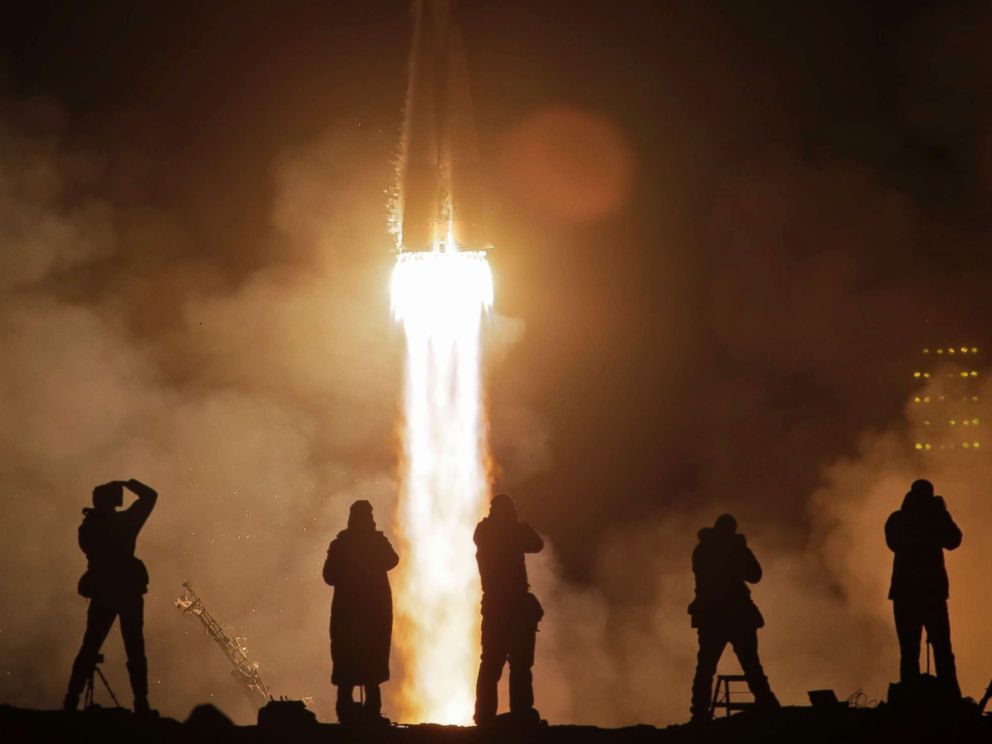 PHOTO: The Soyuz-FG rocket booster with Soyuz MS-08 space ship launches a new crew at the International Space Station at the Russian leased Baikonur Cosmodrome, Kazakhstan, March 21, 2018.