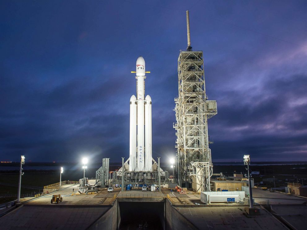 PHOTO: This Dec. 28, 2017 photo shows a Falcon Heavy rocket in Cape Canaveral, Fla.